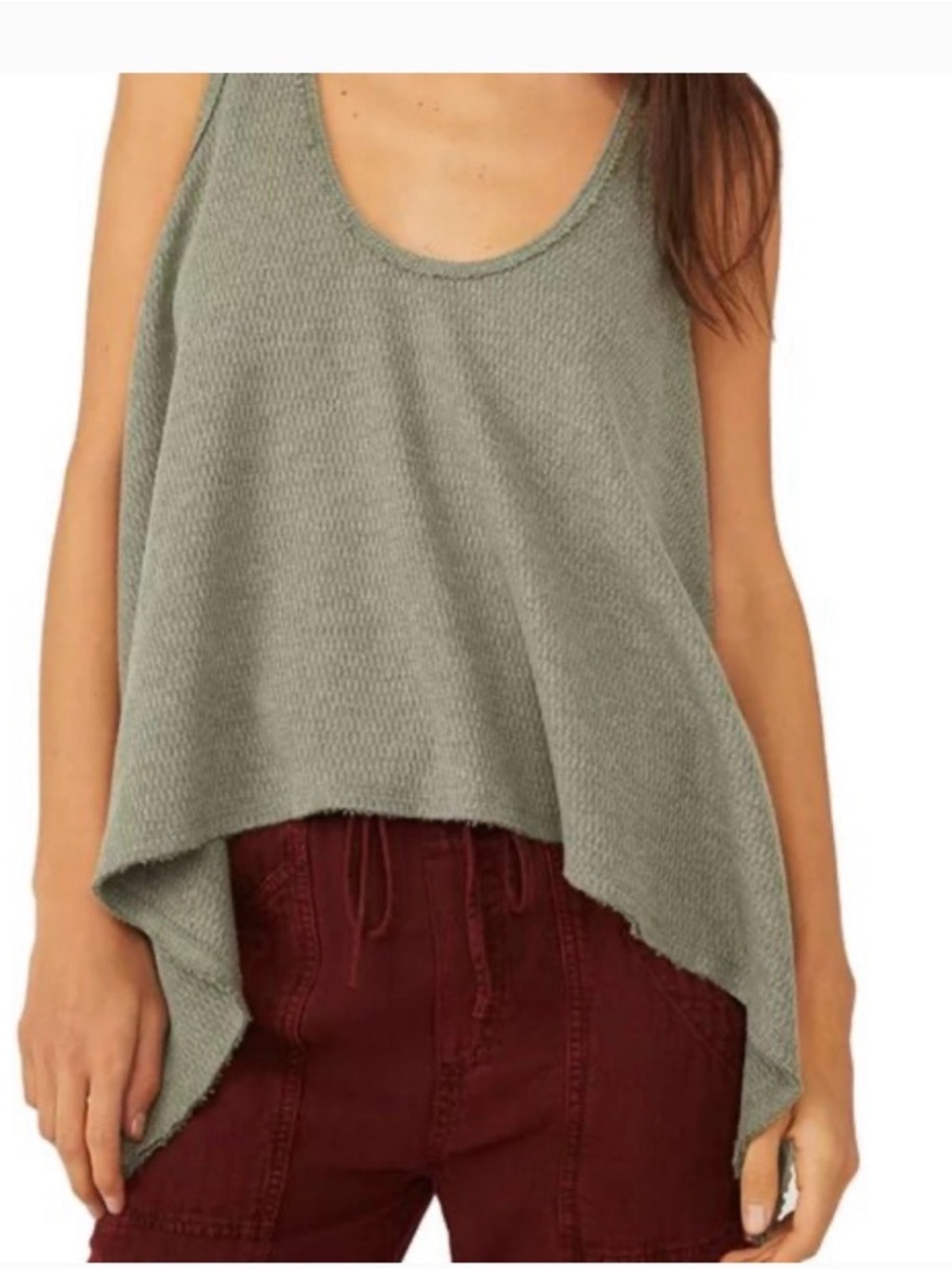 We The Free Green Gauzy Crop handkerchief Asymmetrical Tank Top Shirt Small